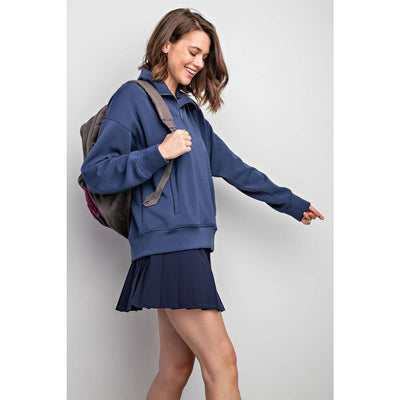 Rae Mode - MODAL SCUBA QUARTER ZIP FUNNEL NECK PULLOVER: Mocha / S-M-L(2-2-2)