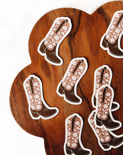 Flora West Design - Floral Cowboy Boot Vinyl Sticker Western Style