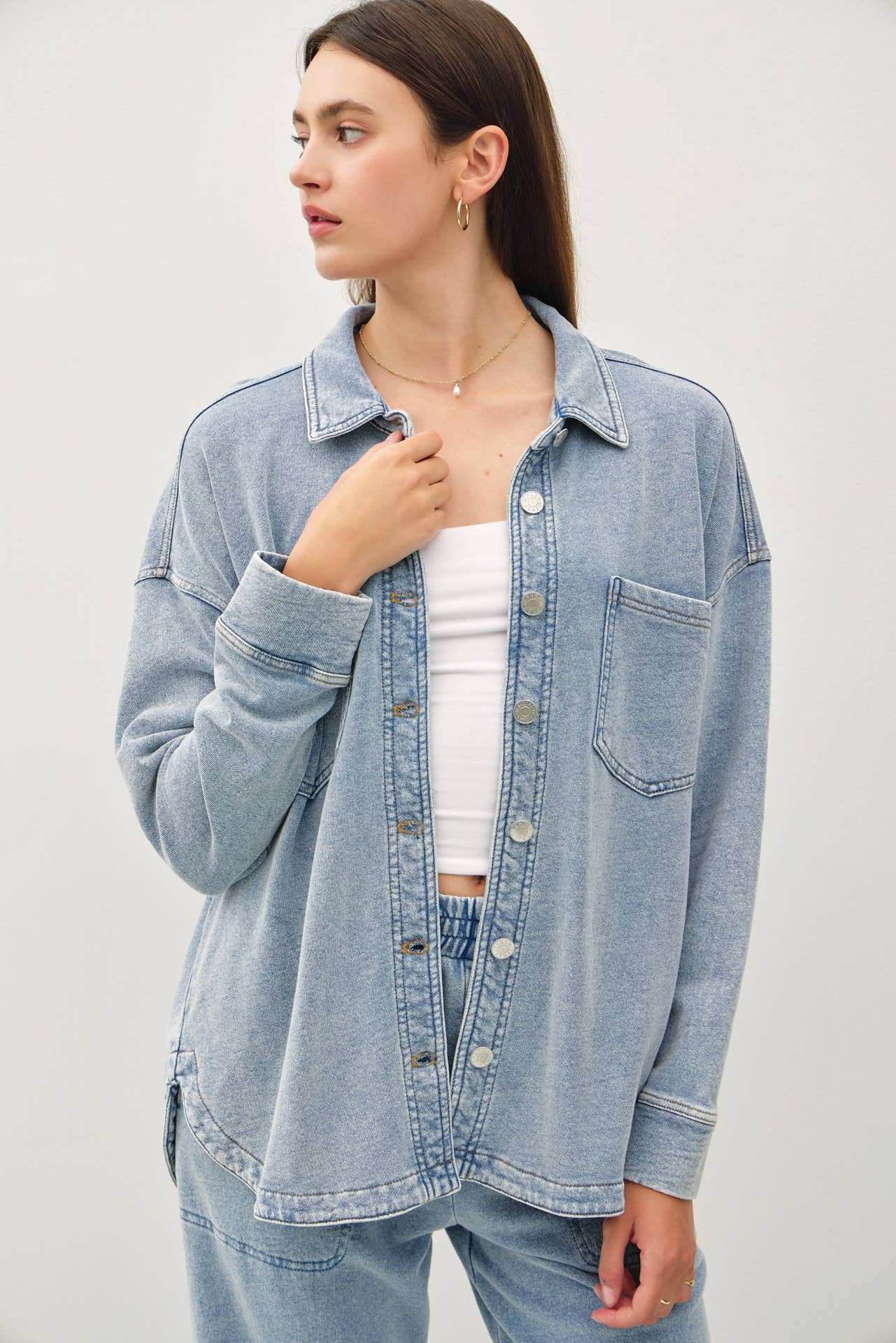 Be Cool - DENIM WASH OVERSIZED SHACKET: Denim Wash / ML