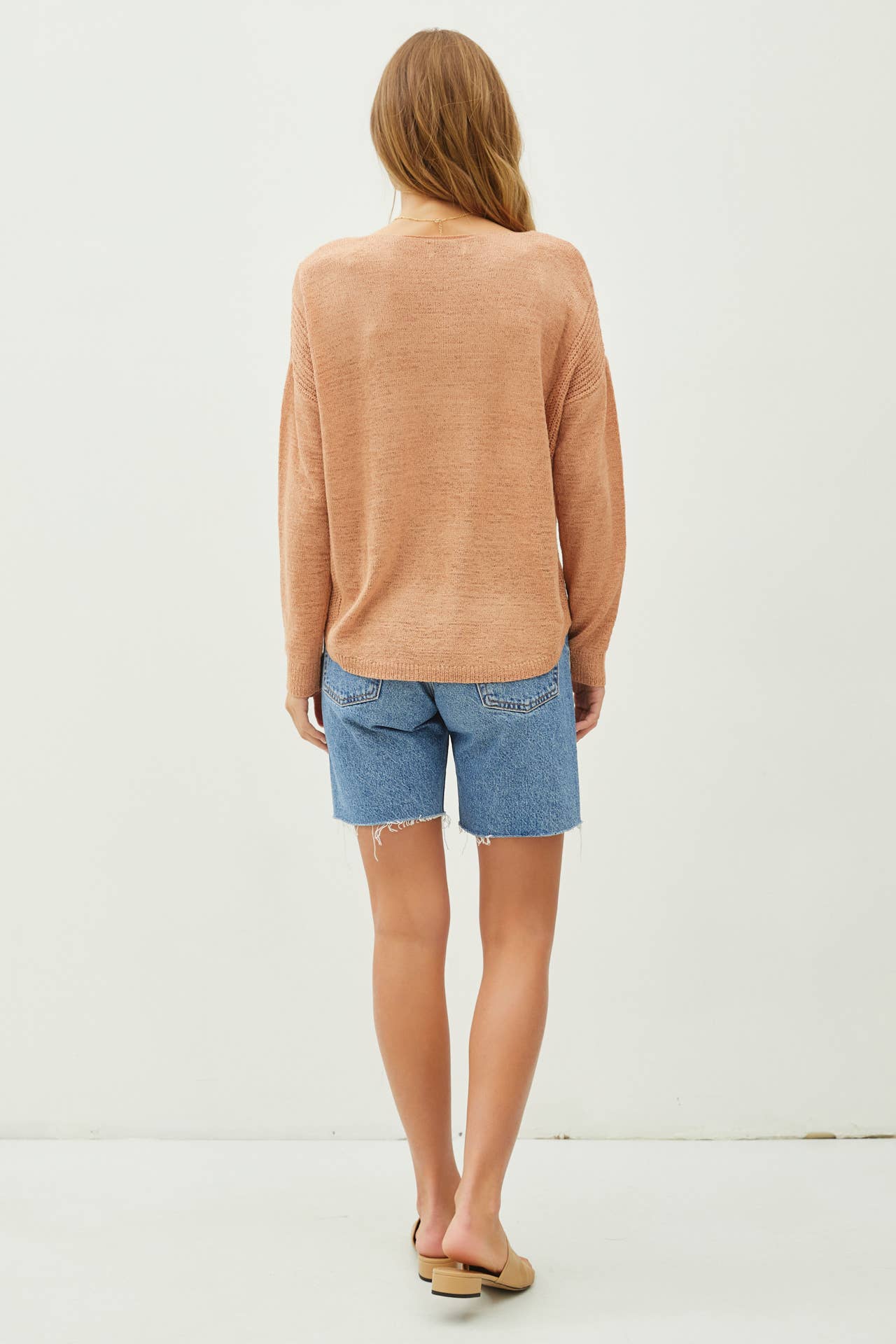 Be Cool - LIGHTWEIGHT DROP SHOULDER PULLOVER RIB KNIT: Camel / S