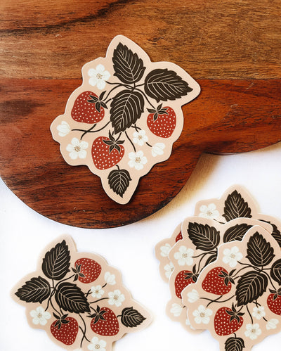 Flora West Design - Strawberry Patch Vinyl Sticker blush garden sticker floral
