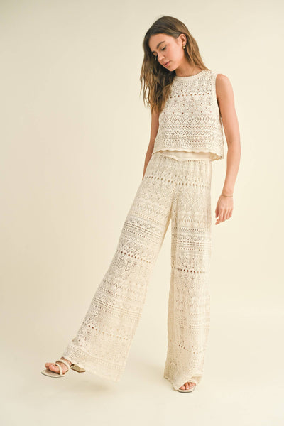 MIOU MUSE - P3414ST MIX AND MATCH CROCHET PATTERN PANTS: L / Beige