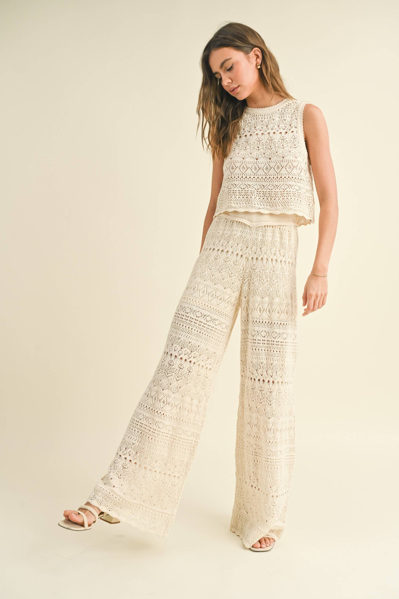 MIOU MUSE - P3414ST MIX AND MATCH CROCHET PATTERN PANTS: M / Beige