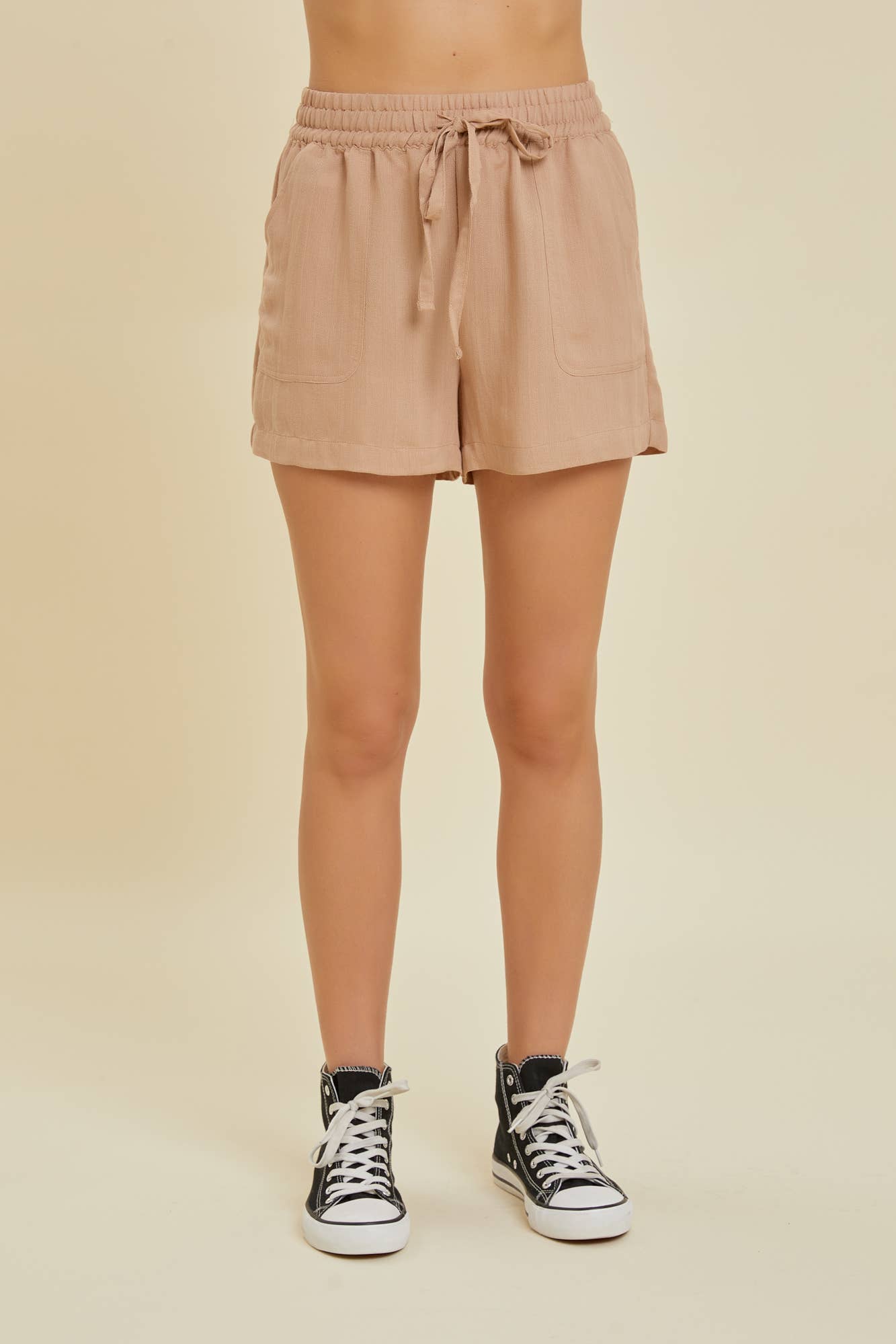 Be Cool - High-Waisted Drawstring Shorts: Brown / L / Drawstring/Belted