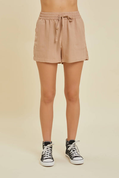 Be Cool - High-Waisted Drawstring Shorts: Brown / L / Drawstring/Belted