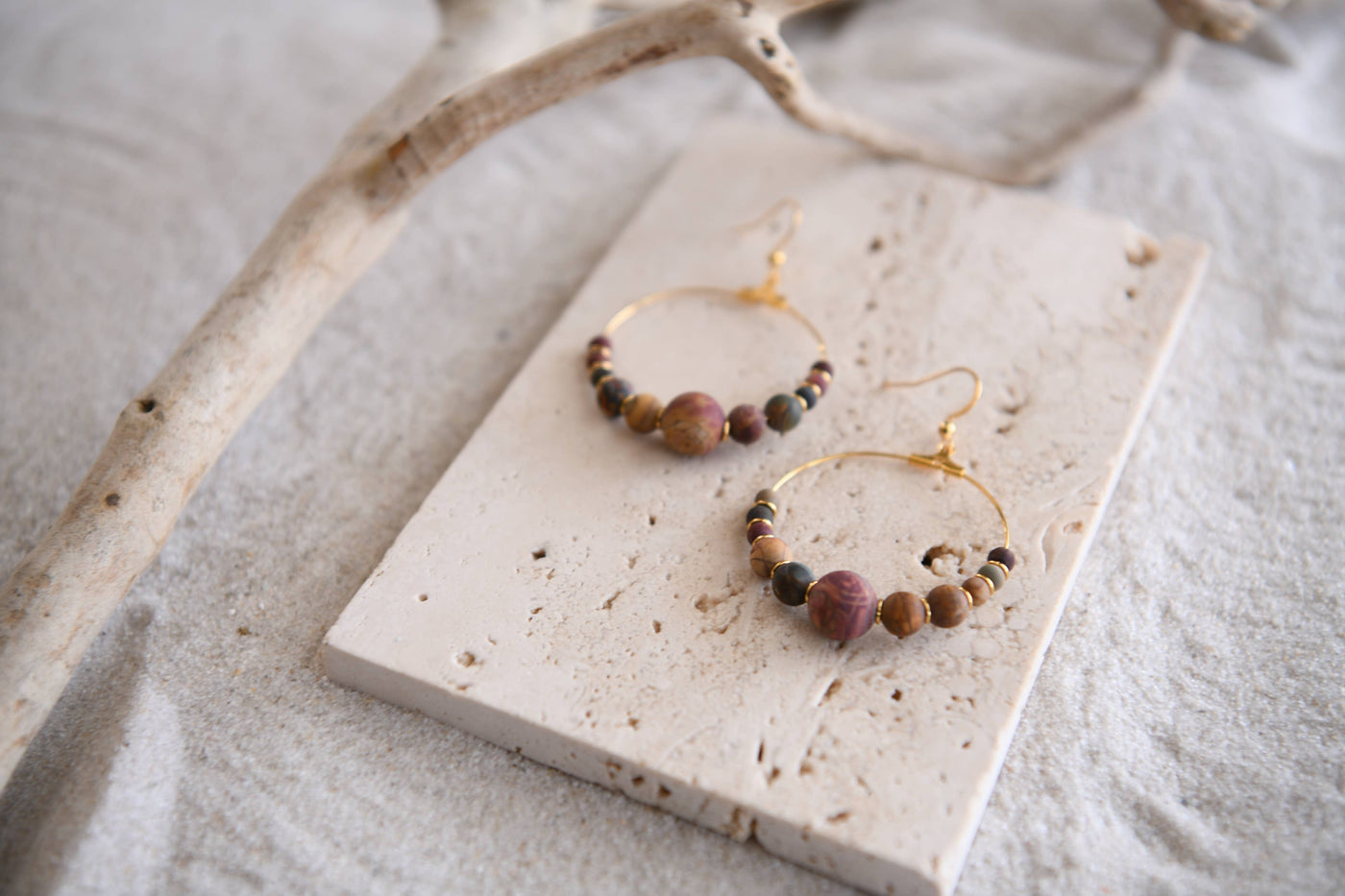 Cecelia Designs Jewelry - Genuine Gemstone and Gold-Plated Hoop Earring