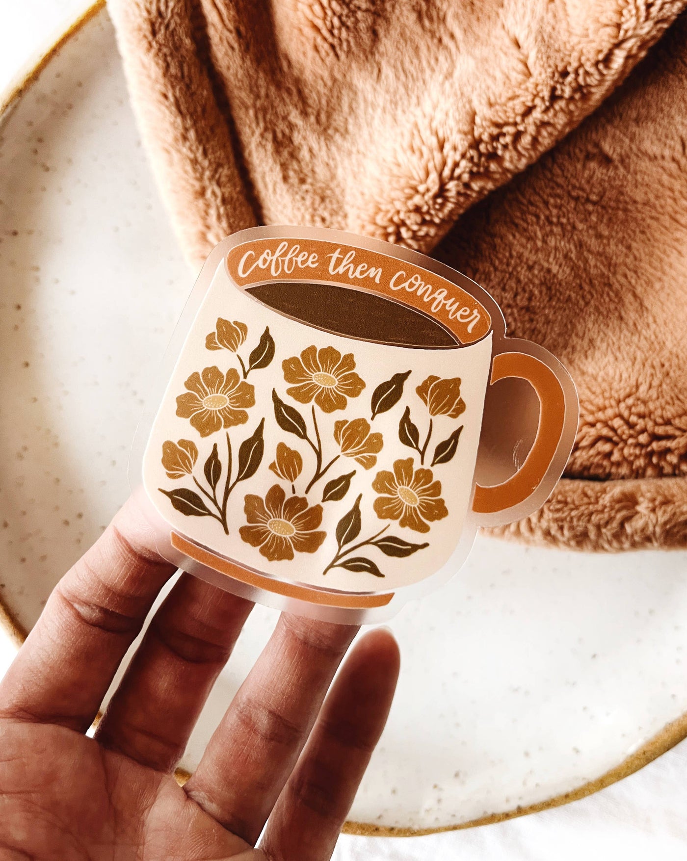 Flora West Design - Coffee Lovers Mug Floral Vinyl Sticker Clear Background (