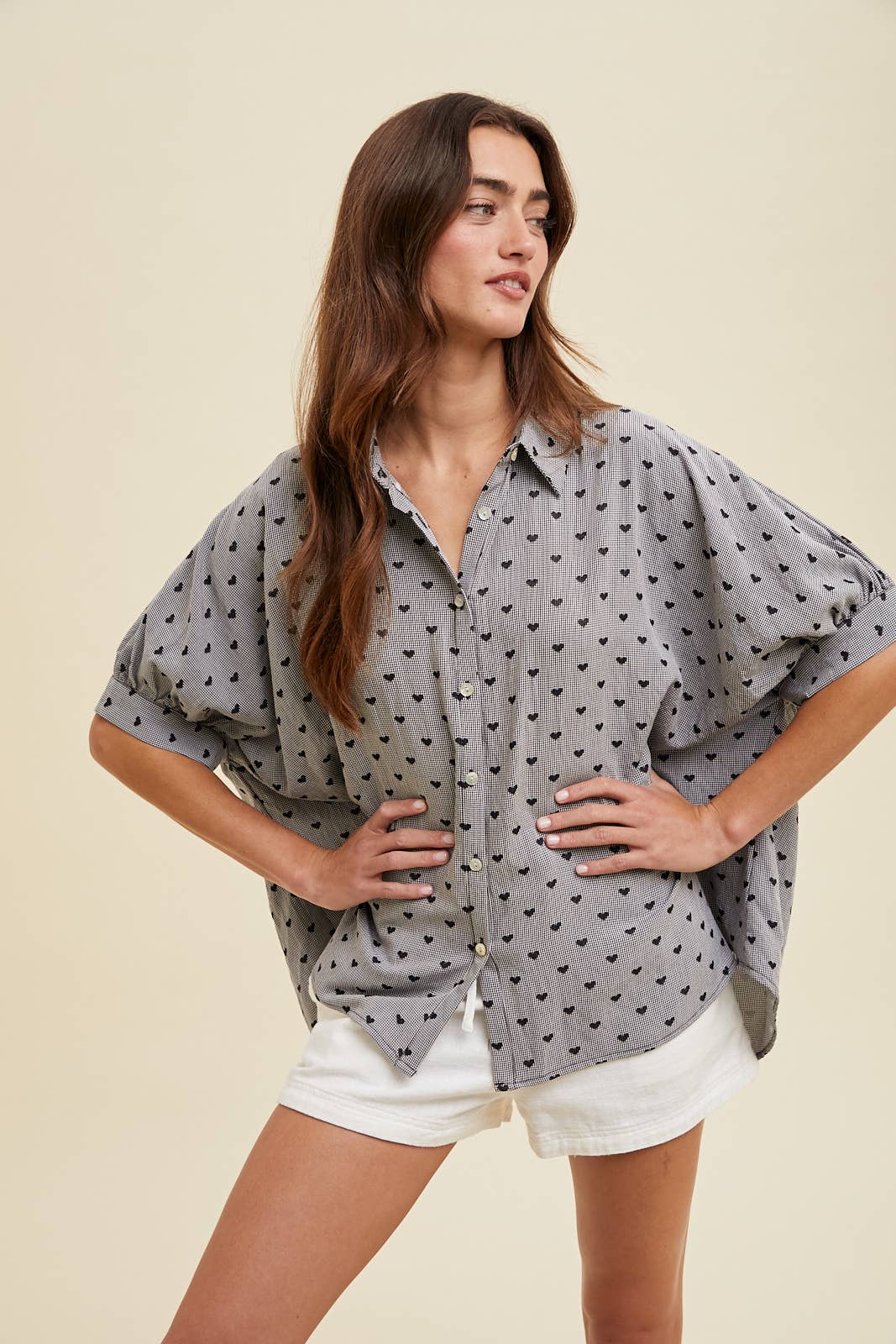 Lanelle Heart Top in Navy Plaid