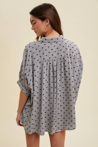 Lanelle Heart Top in Navy Plaid