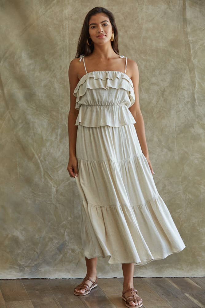 By Together -Double Ruffle Neck Spaghetti Strap : L / Linen