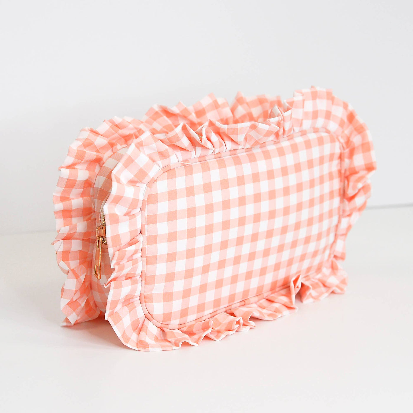 Gingham Ruffle Cosmetic Bag