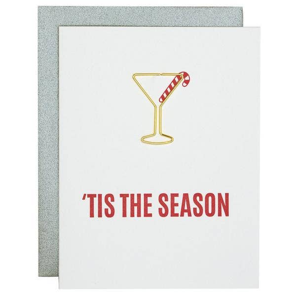 Tis the Season Holiday Card - Candy Cane Martini Paperclip Card