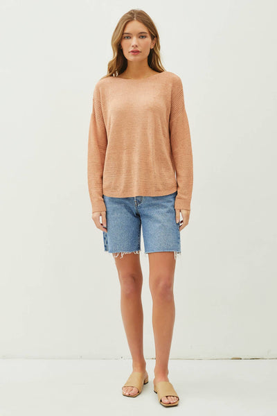 Be Cool - LIGHTWEIGHT DROP SHOULDER PULLOVER RIB KNIT: Camel / S