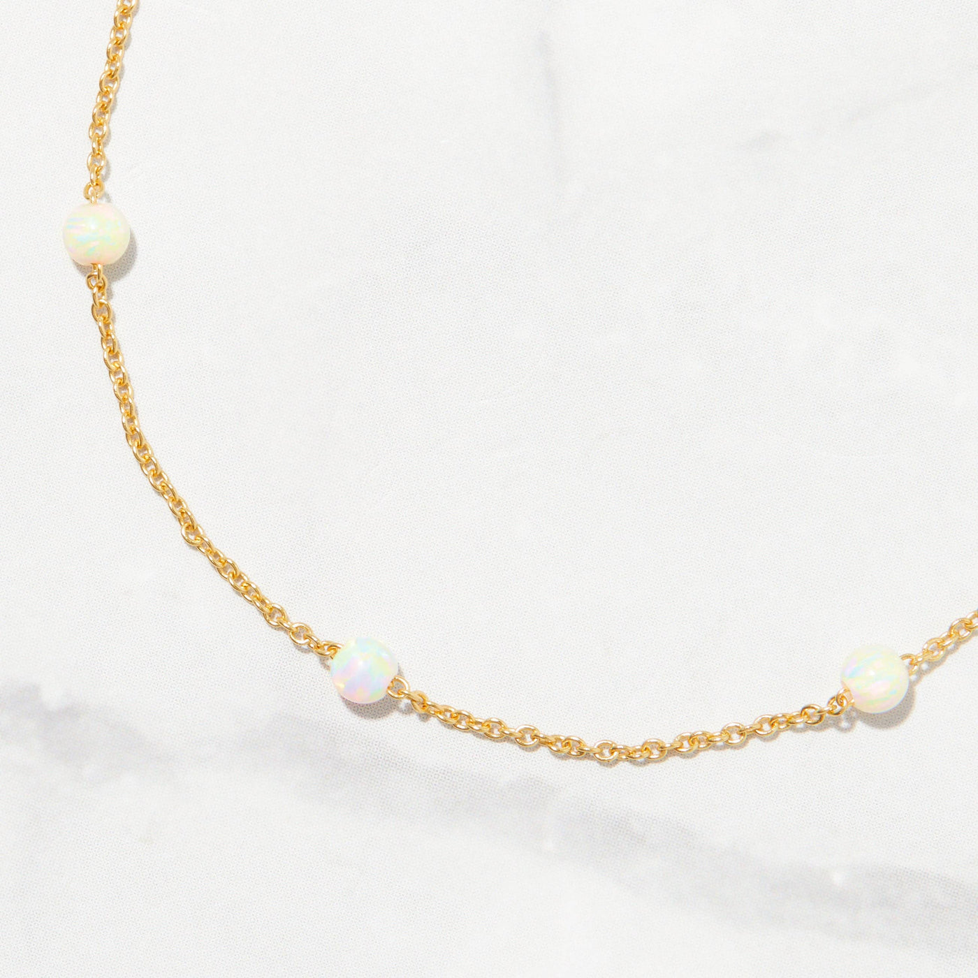 Sami Jewels - Opal Beaded Bracelet: Gold / 6.25" + 0.5" ext. / White Opal