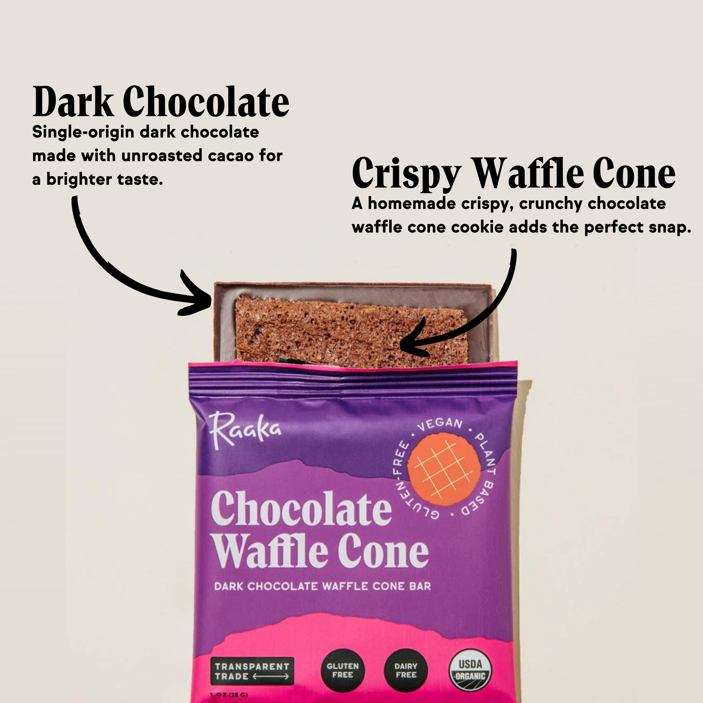 Raaka Chocolate - Chocolate Waffle Cone Chocolate Bar