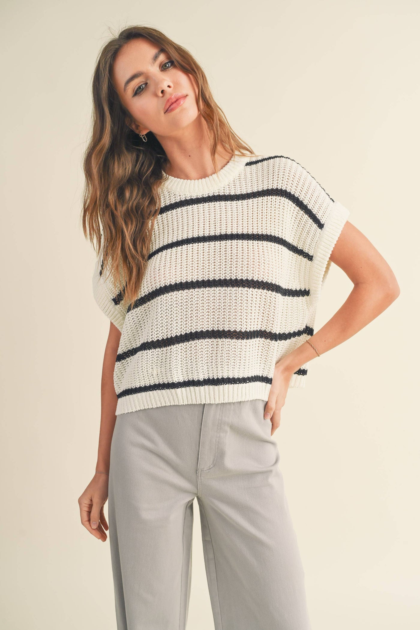 Mara Striped Knit Top: White & Black