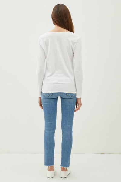 Blair V-NECK LONG SLEEVE T-SHIRT: White / L