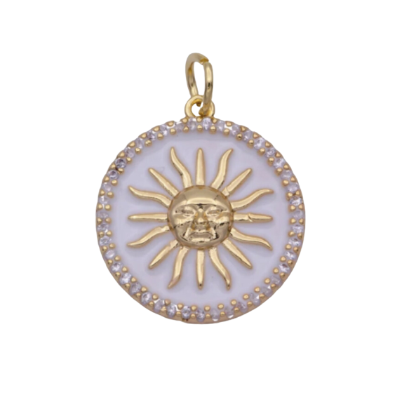 White Enamel Sun Coin Charm