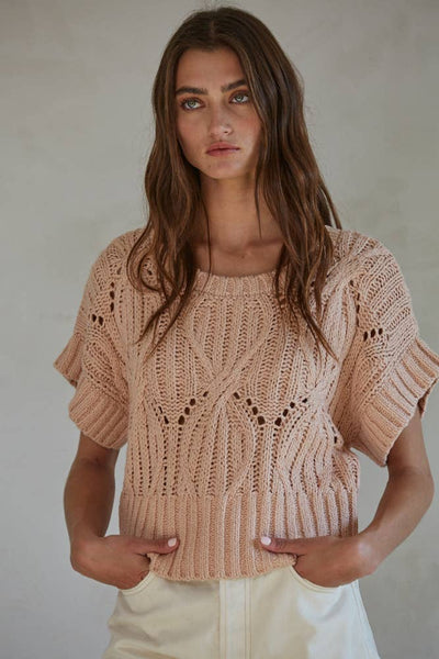 Lily Knit Short Sleeve Sweater: Dusty Sage / Small