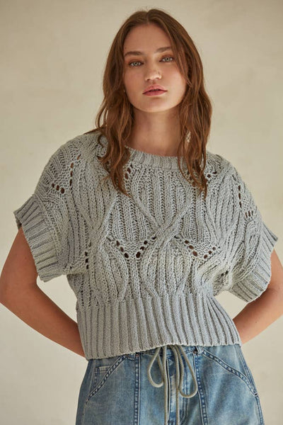 Lily Knit Short Sleeve Sweater : Dusty Sage / Large