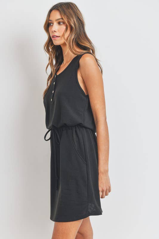 Cherish Apparel - Henley Style French Terry Dress: L / Black