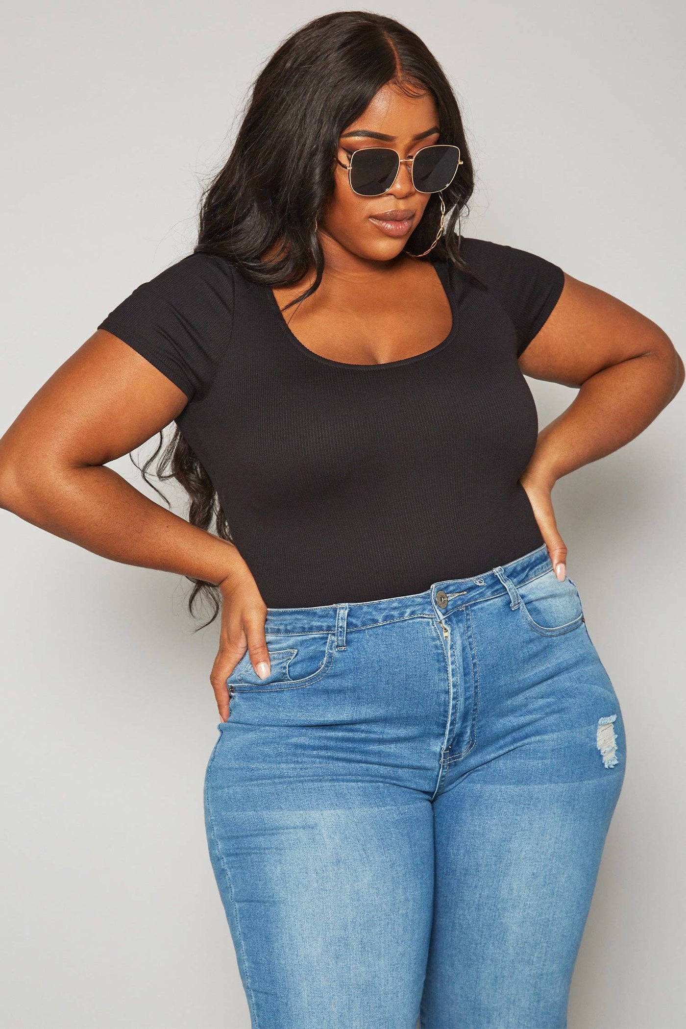 Pleione Curvy Ribbed Funnel Bodysuit