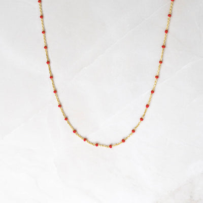 Sami Jewels - Cream Enamel Beaded Necklace: Gold / Hot Pink