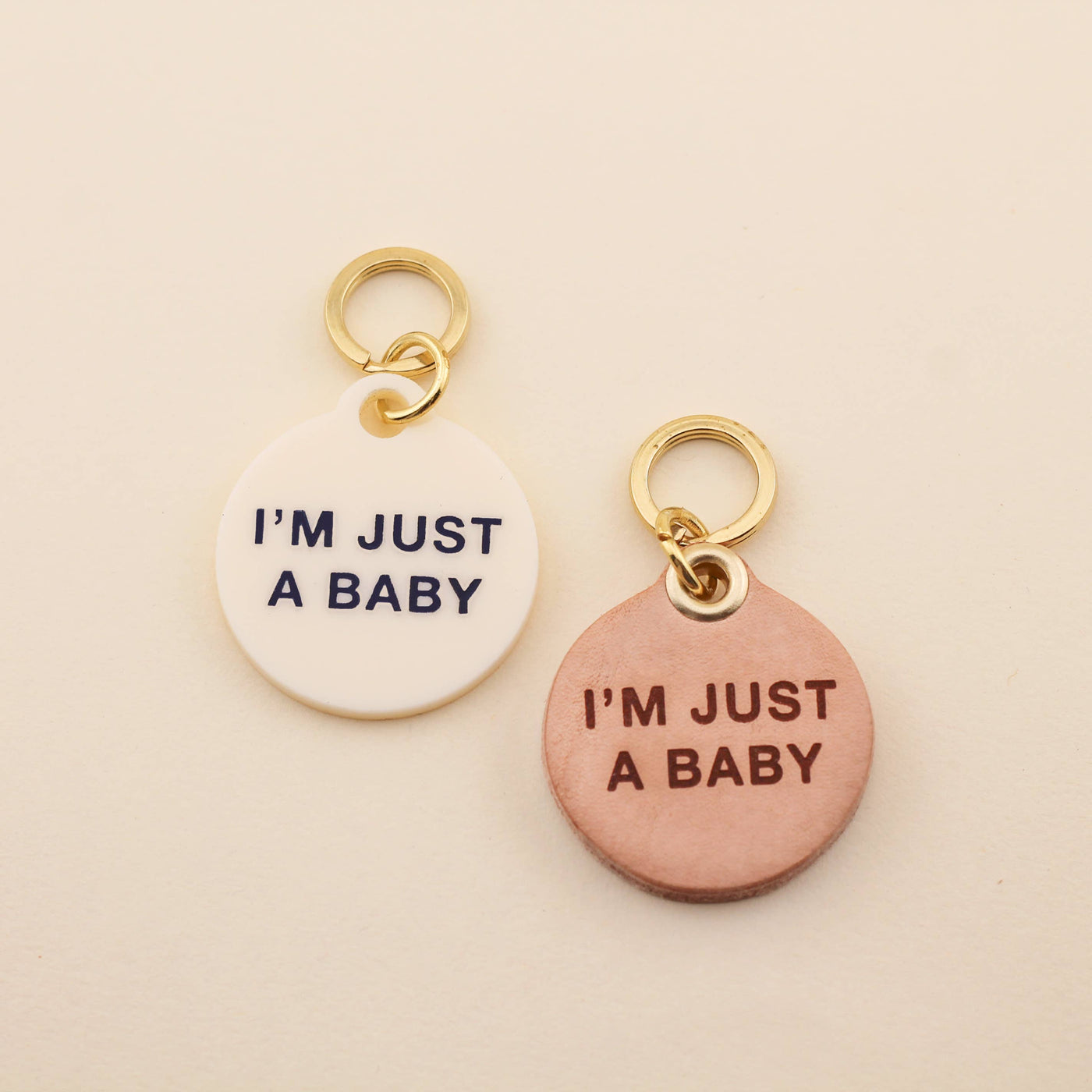 Freshwater Curated Goods - I'm Just A Baby Pet Tag: Cream Acrylic