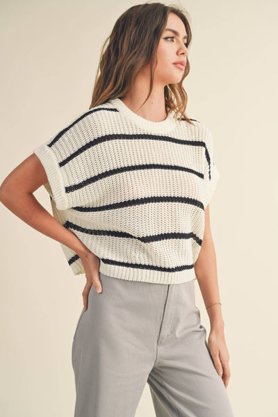 Mara Striped Knit Top: White & Black