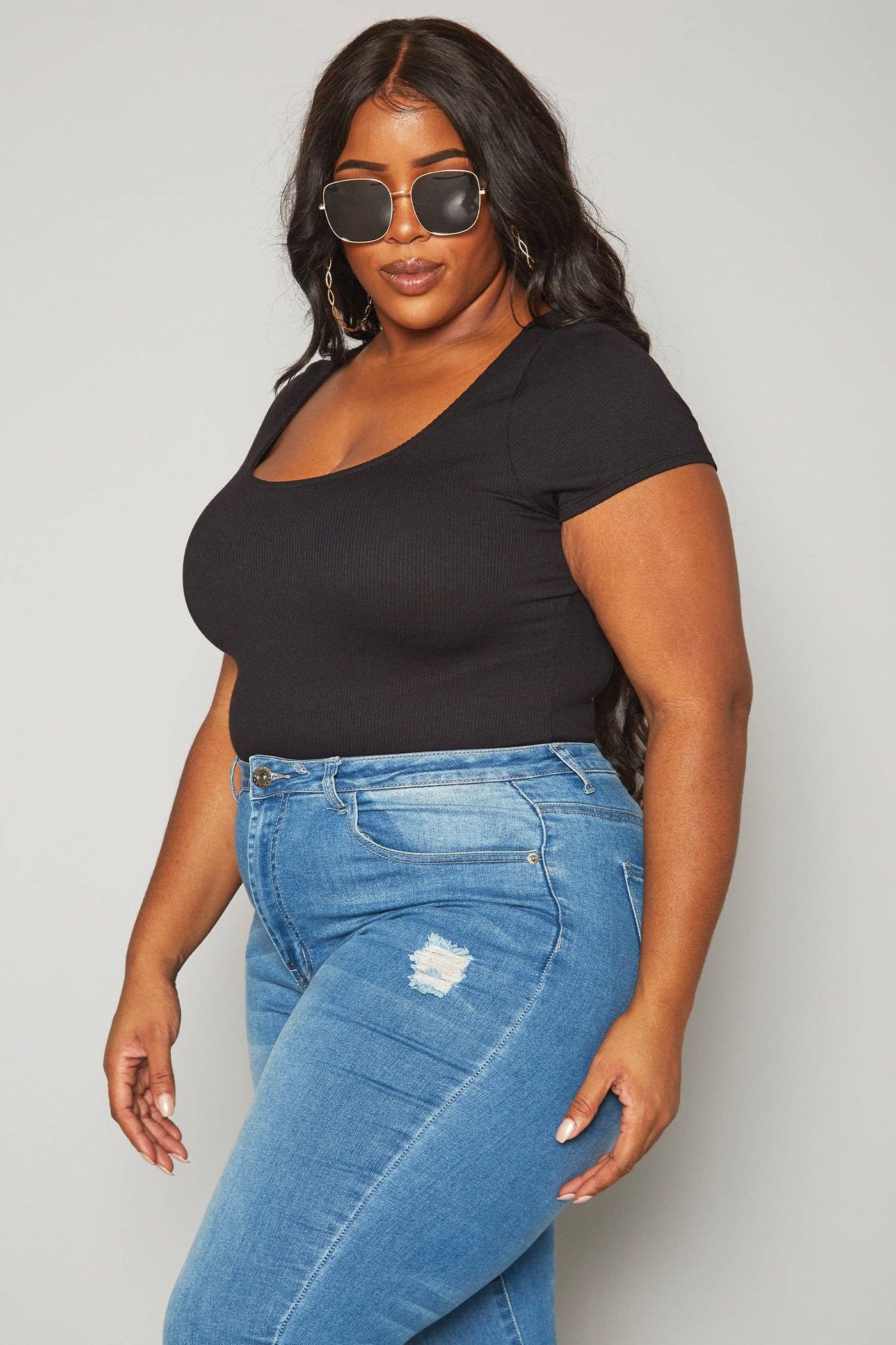 Pleione Curvy Ribbed Funnel Bodysuit