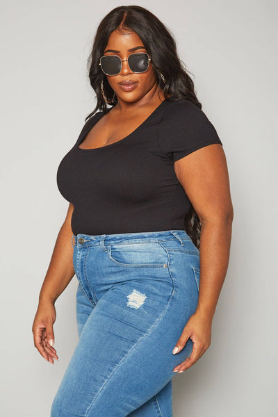 Pleione Curvy Ribbed Funnel Bodysuit
