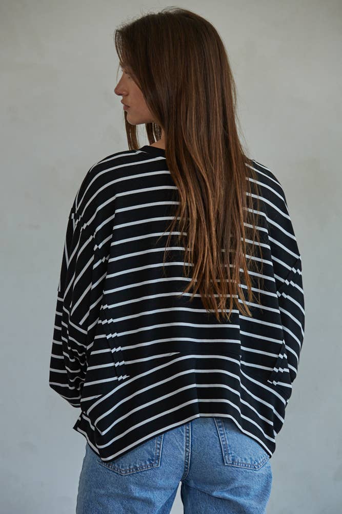 Esme | Knit Ribbed Striped Pullover Top : Mocha / L