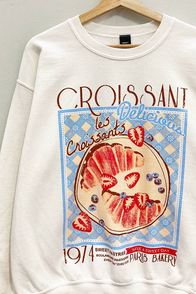 Sweet Claire - Paris Croissant Sweatshirt: CREAM / OVERSIZED / LXL