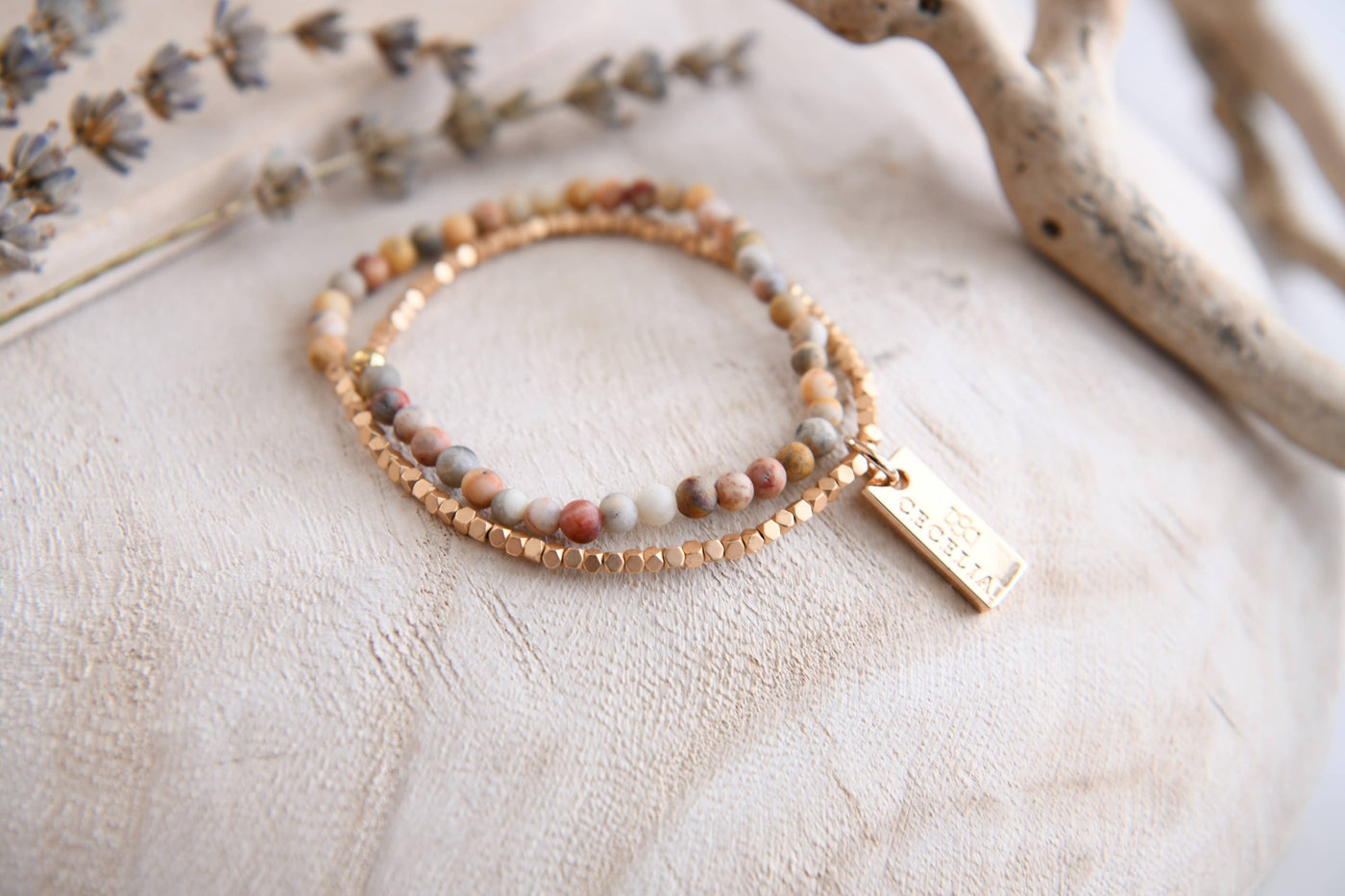 Cecelia Designs Jewelry - Gemstone Wrap Bracelet with Faceted Gold Beads