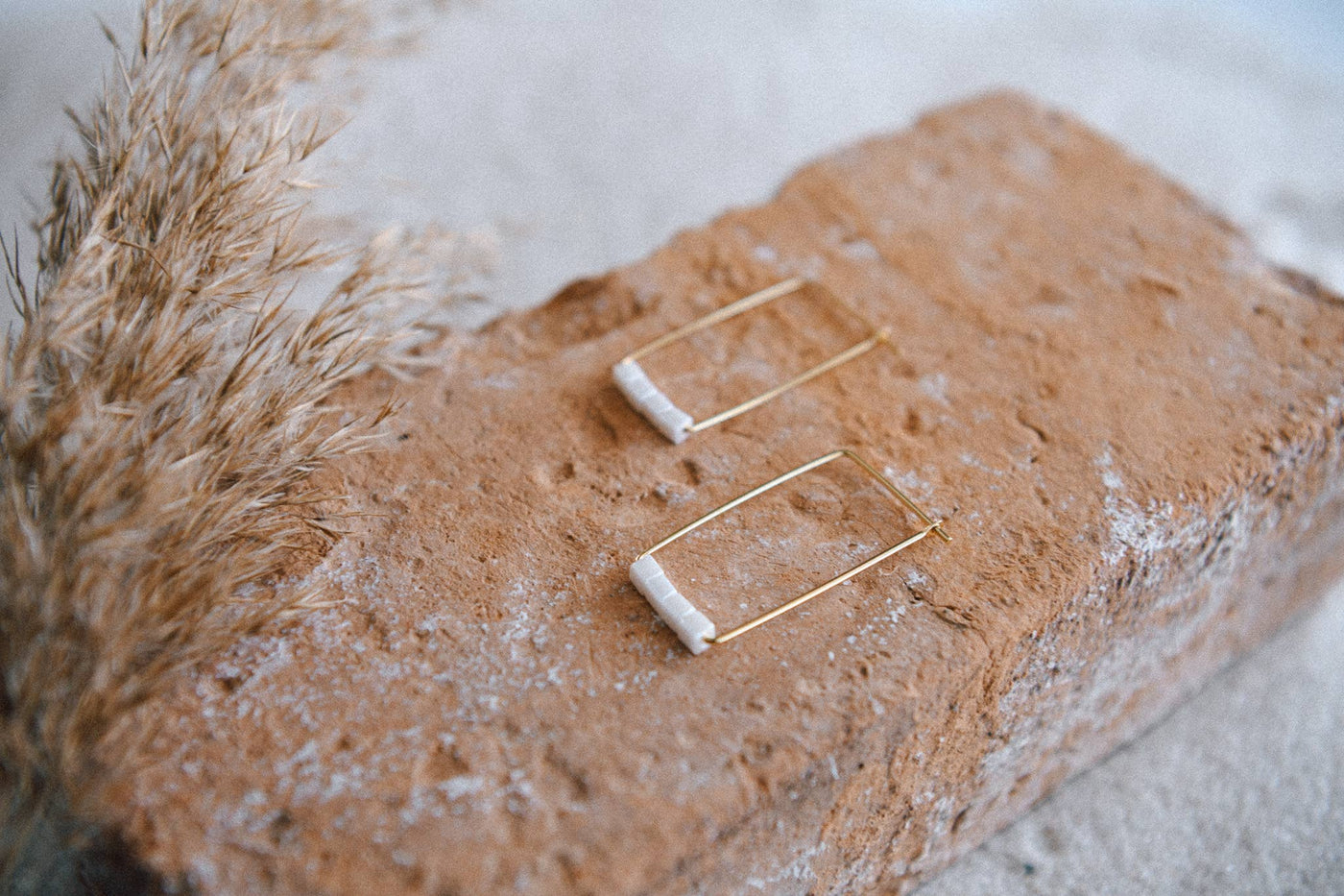 Cecelia Designs Jewelry - Gold Plated Beaded Rectangle Hoop Earrings