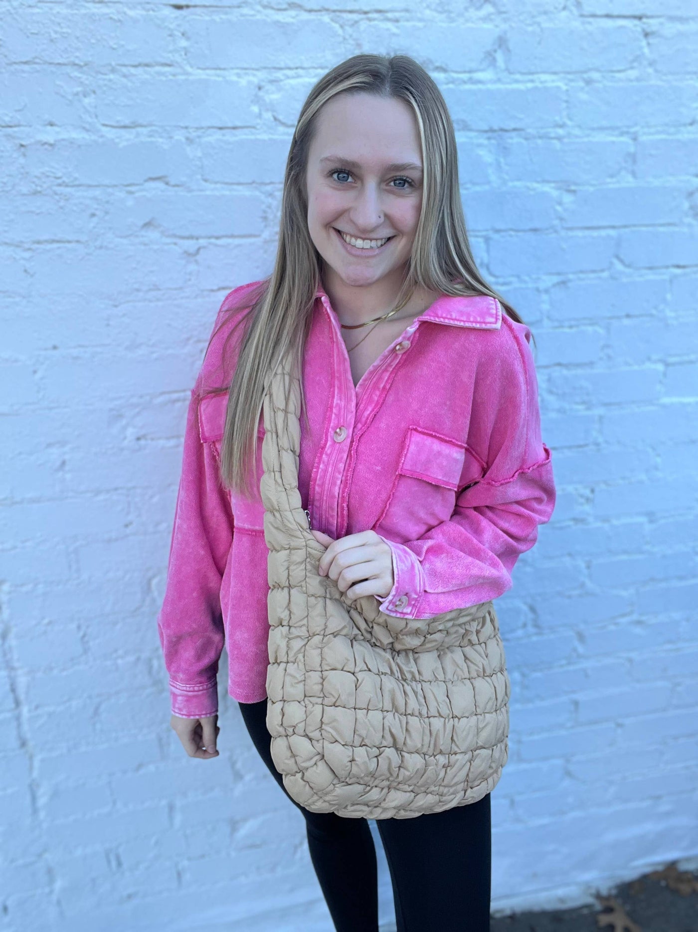 Kaydee Lynn LLC - Large Quilted Puff Tote: Cream