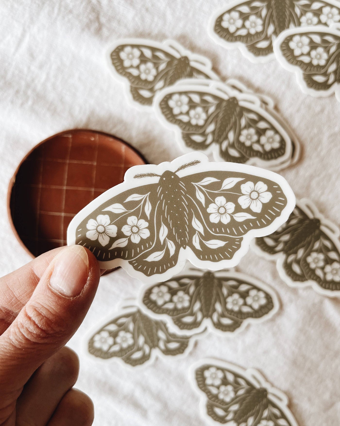 Flora West Design - Floral Moth Vinyl Sticker Sage Green Insect Sticker