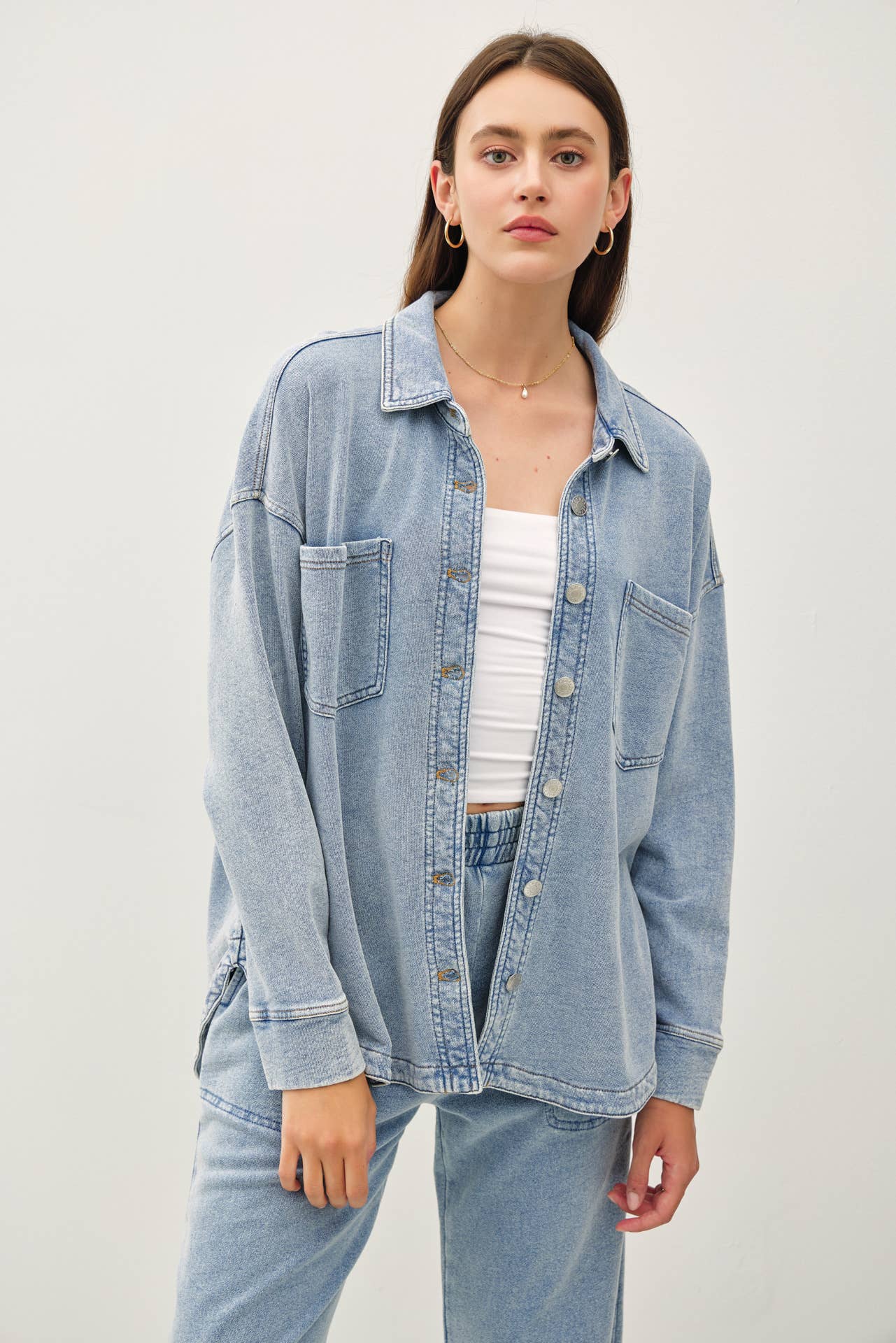 Be Cool - DENIM WASH OVERSIZED SHACKET: Denim Wash / SM