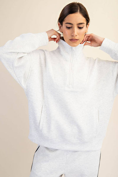 Rae Mode - MODAL SCUBA QUARTER ZIP FUNNEL NECK PULLOVER: Mocha / S-M-L(2-2-2)