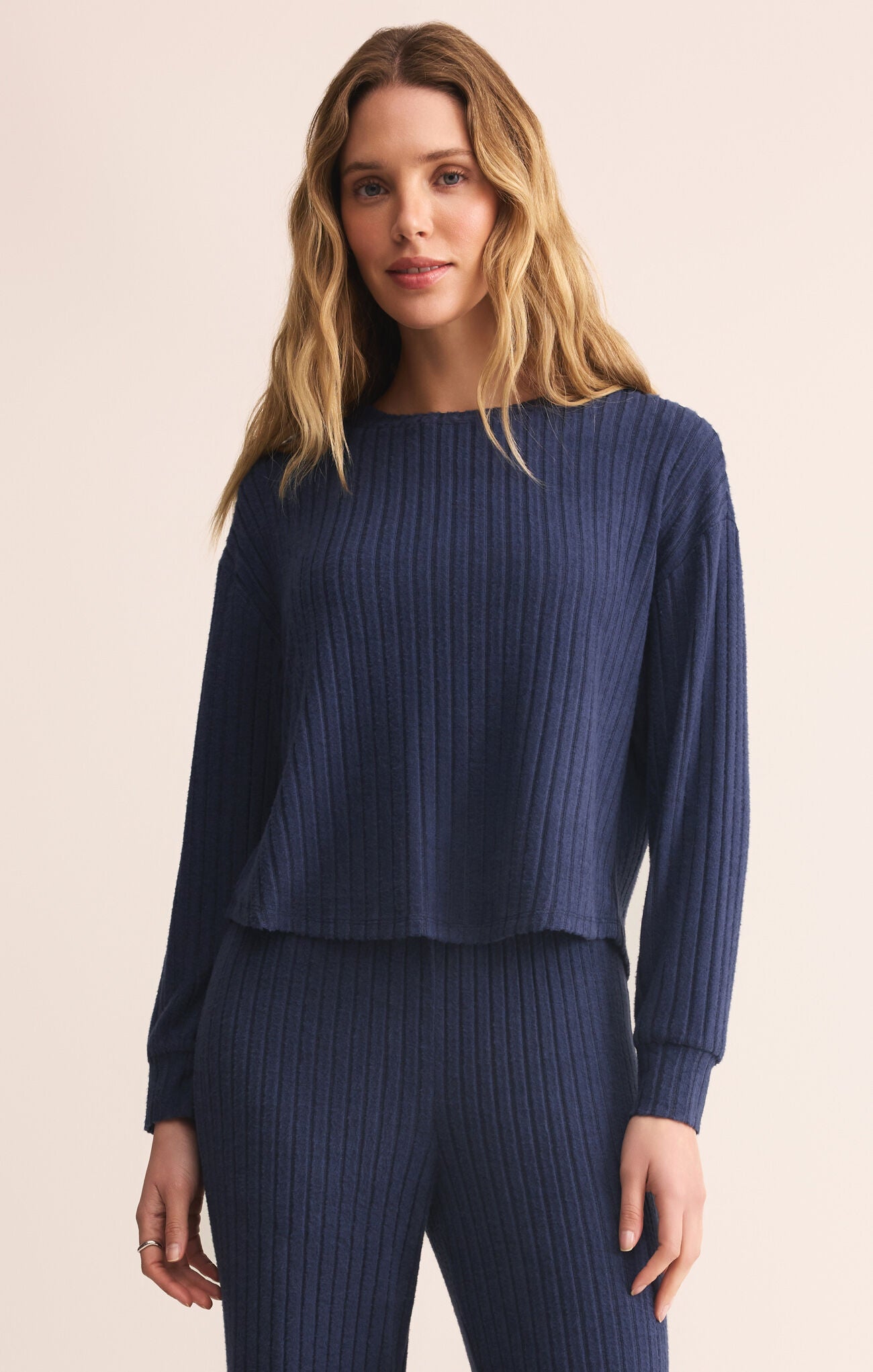 Elfie Rib Long Sleeve Top - Blue Sapphire