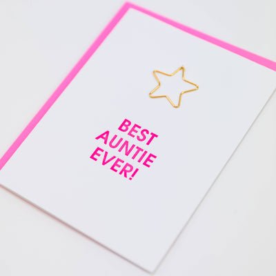 CARD  - Best Auntie Ever - Star Paper Clip Letterpress