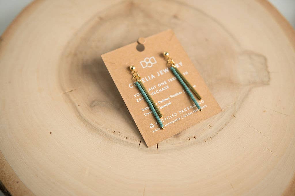 Cecelia Designs Jewelry - Seed Bead and Gold Plated Bar Drop Earrings