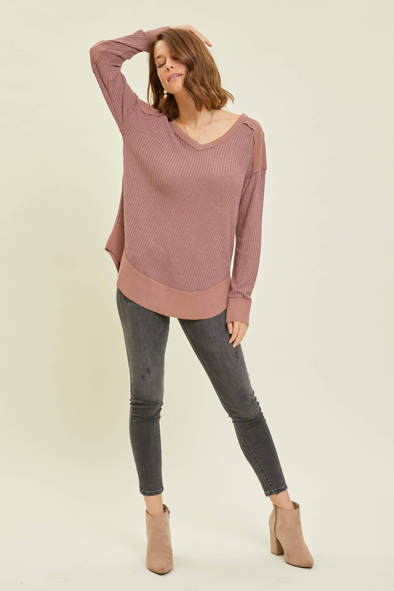 Heyson - PLUS / ET1293-AP THERMAL LAYERING V-NECK TOP: PLUM / 1XL