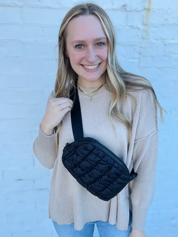 Kaydee Lynn LLC - Quilted Belt Bag: Cream