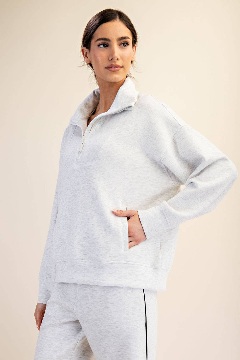 Rae Mode - MODAL SCUBA QUARTER ZIP FUNNEL NECK PULLOVER: Mocha / S-M-L(2-2-2)