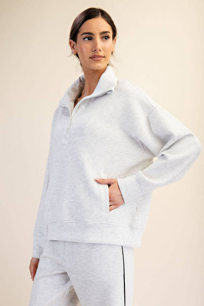 Rae Mode - MODAL SCUBA QUARTER ZIP FUNNEL NECK PULLOVER: Mocha / S-M-L(2-2-2)