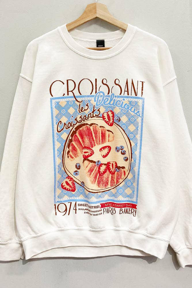 Sweet Claire - Paris Croissant Sweatshirt: CREAM / OVERSIZED / SM