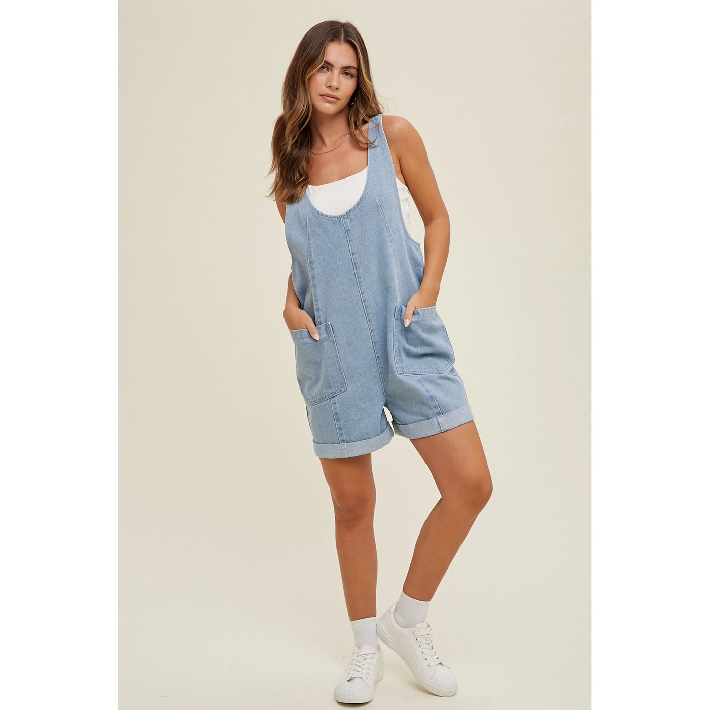 Layla Oversized Denim Romper , Sleeveless