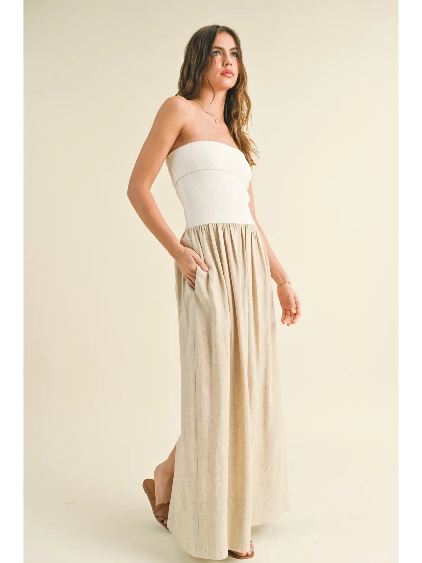 Lindsey Linen & Cotton Strapless Dress