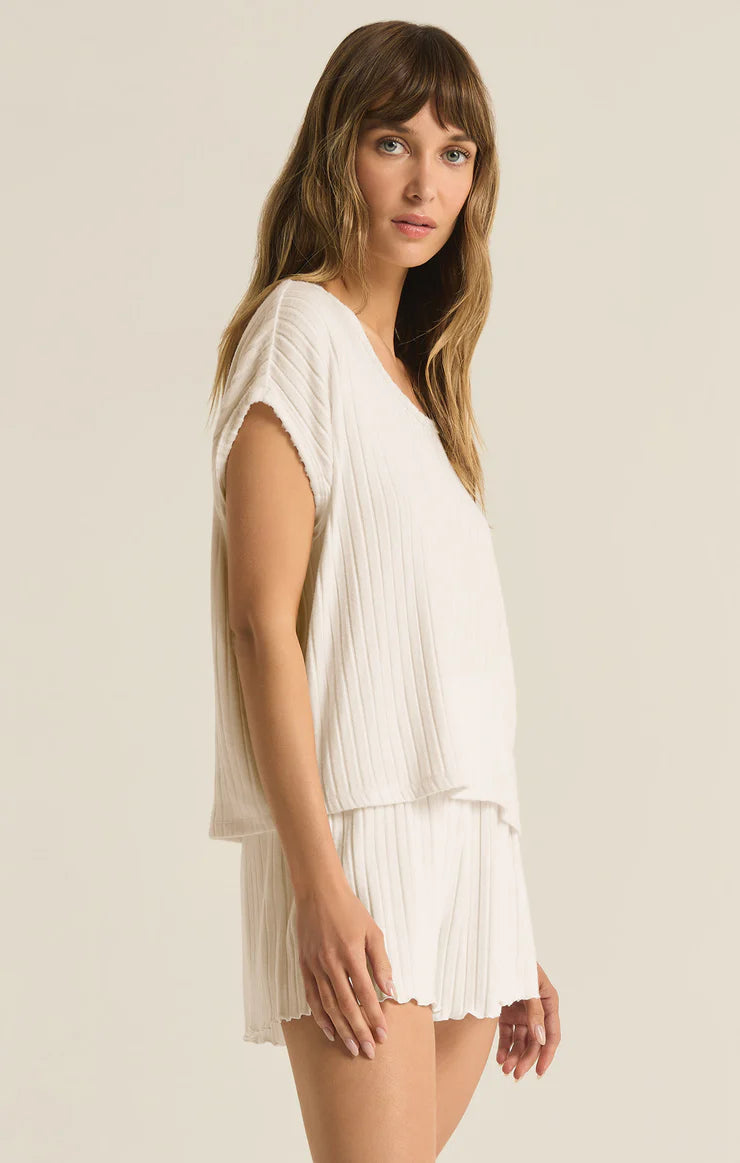 Z Supply - Z Lounge : Dawn Smocked Ribbed Short Bone Ivory